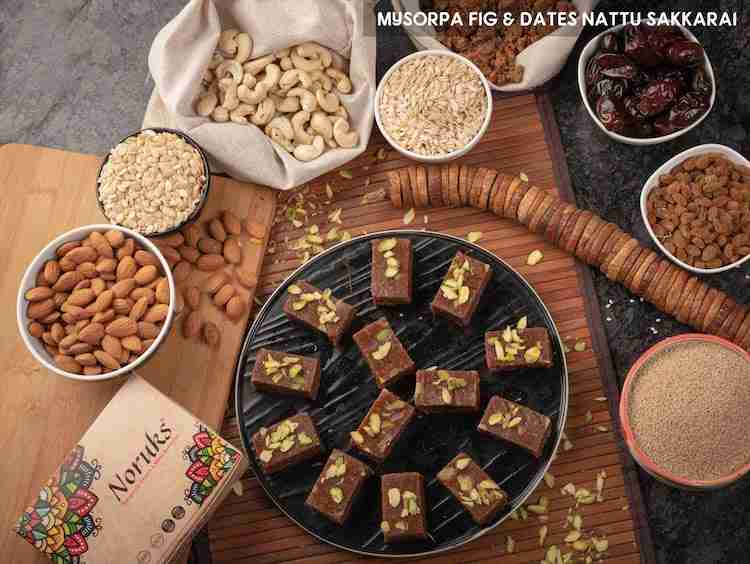 Buy fig & dates nattu sakkarai mysore pak online from Noruks, online store for healthy sweets & snacks